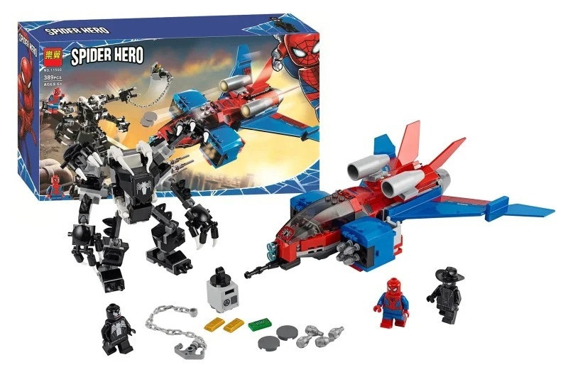 Конструктор Spider Hero 11500 "Реактивный самолёт Человека-Паука против Робота Венома", 389 деталей  #1