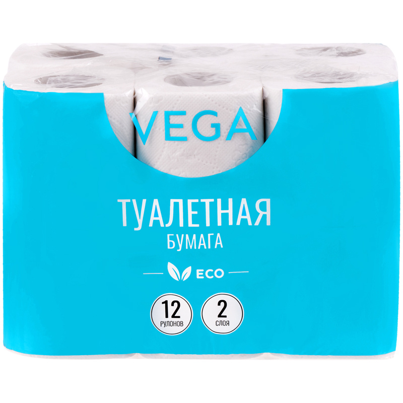 Бумага туалетная Vega 2-слойная, 12шт., эко, 15м, 4 упаковки #1