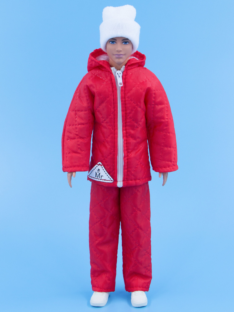 Одежда для кукол Модница Пуховик, штаны и шапка для куклы Кен 29-30 см (мужской) красный  #1