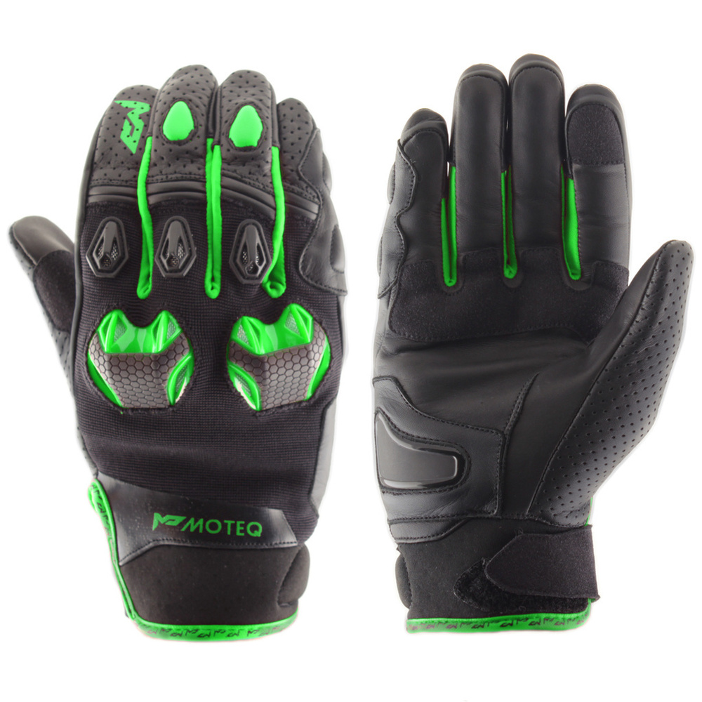 Перчатки мотоциклетные MOTEQ Stinger 4 клапана вентиляции, мужские, черный/зеленый, размер XS  #1