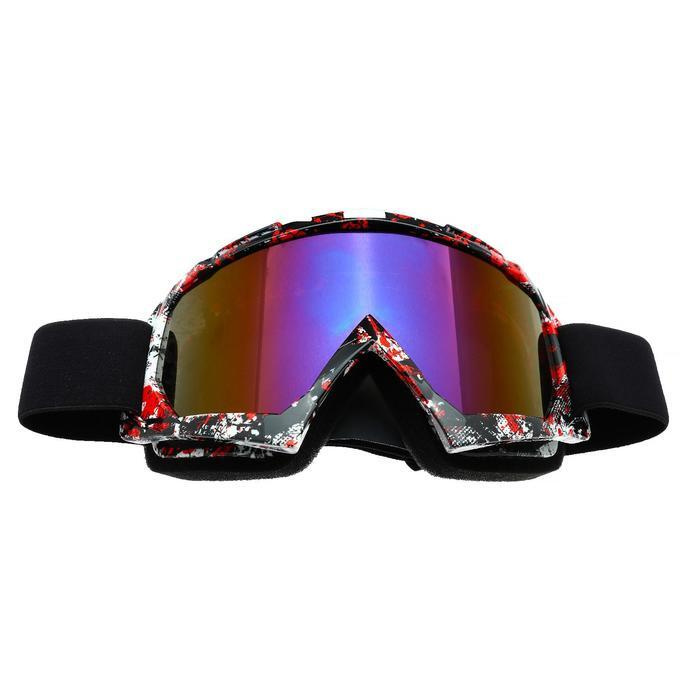 Очки-маска для езды на мототехнике, стекло сине-фиолетовый хамелеон, черно-красные, ОМ-25  #1