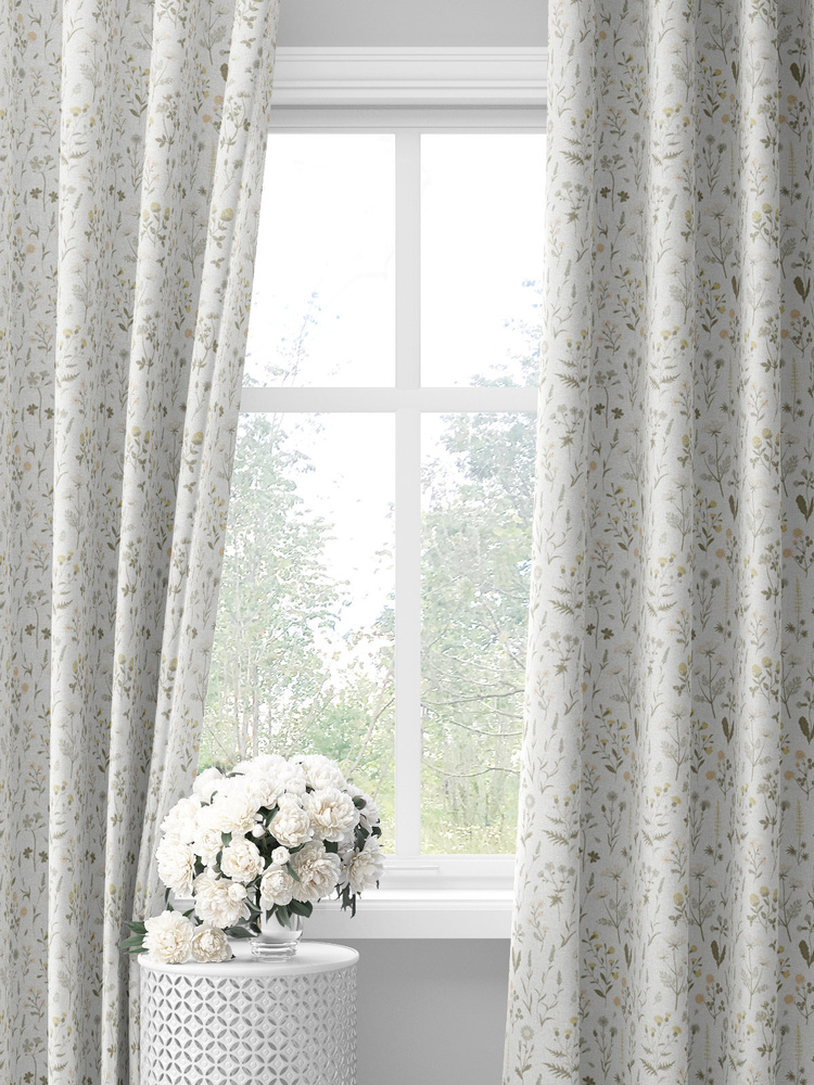 Белые шторы с цветочным принтом decoracion #33180106 (145х275х2шт) #1