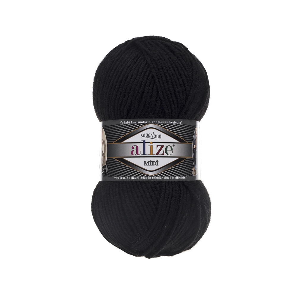 Пряжа для вязания ALIZE SUPERLANA MIDI, цвет: 60 (черный); 4 мотка, состав: 25% шерсть, 75% акрил, вес #1