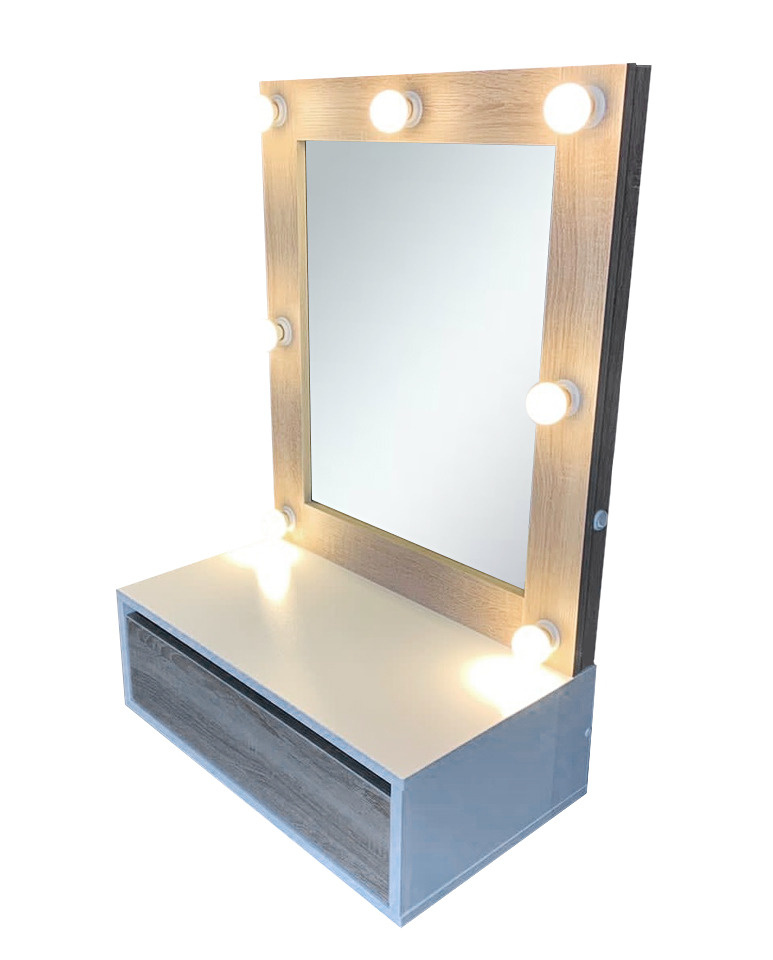 Туалетный столик, Гримерное зеркало с подсветкой и консолью 60х90х35, цвет Дуб Сонома светлый  #1