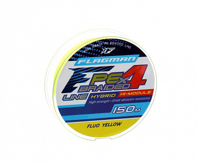 FLAGMAN Шнур PE Hybrid F4 150м Fluo Yellow 0,26мм 12,7кг 28lb #1