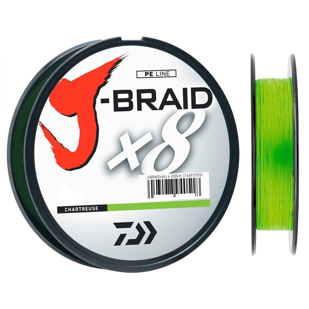 Шнур плетеный для рыбалки PE Daiwa J-BRAID X8 (0.10 мм, 6.0 кг, 150 м) цв. Шартрез  #1