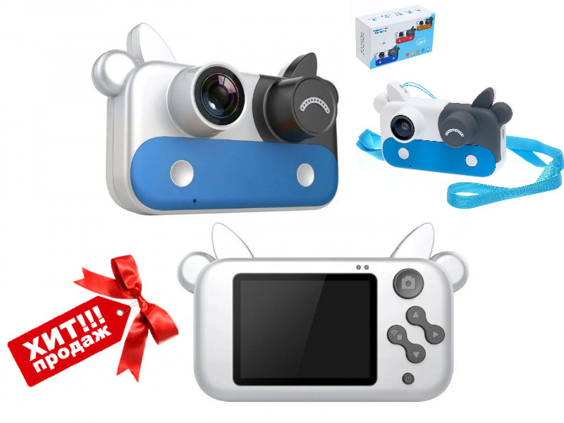 GoodStore24 Компактный фотоаппарат Детский цифровой фотоаппарат Коровка, белый, синий  #1