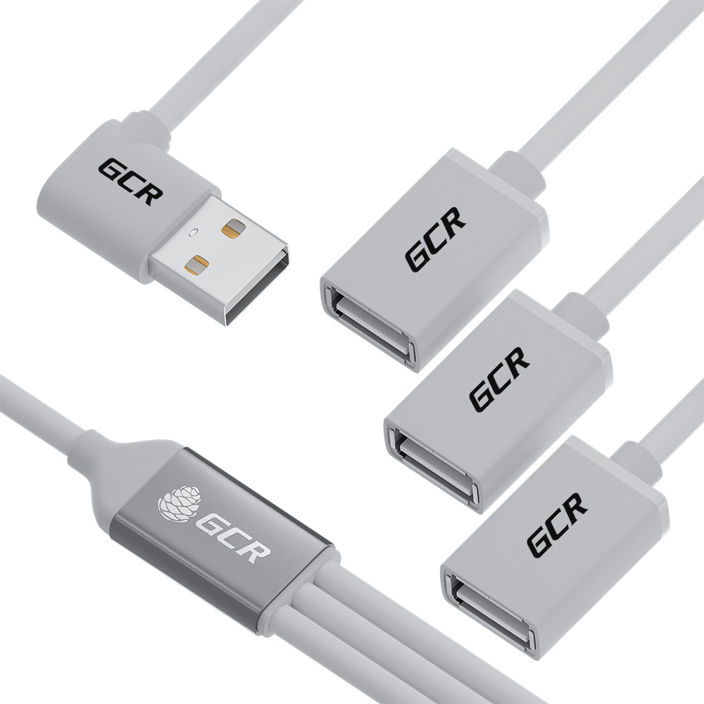 Кабель разветвитель USB хаб на 3 порта GCR 35см для зарядки передачи данных концентратор угловой двусторонний #1