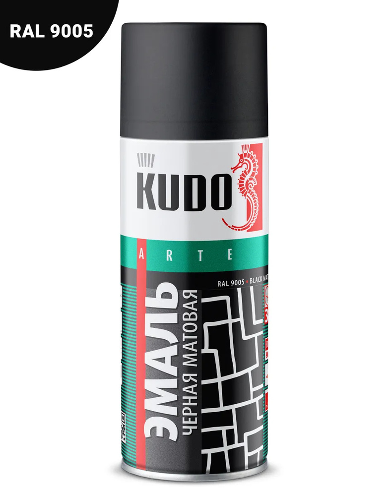 KUDO Аэрозольная краска Быстросохнущая, Алкидная, Матовое покрытие, 0.52 л, черный  #1
