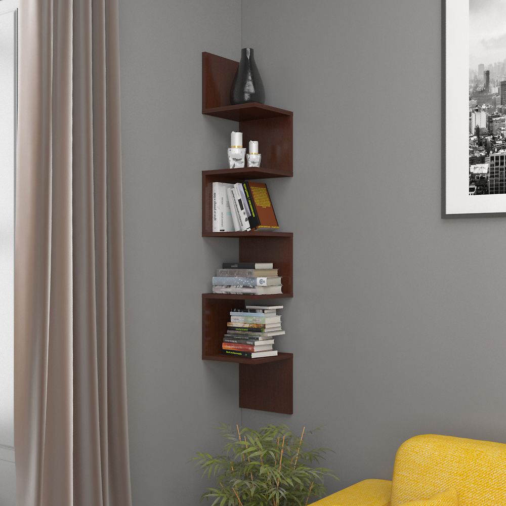 Феликс Полка Настенная Угловая коричневая угловая навесная на стену для книг цветов для гостиной детской #1