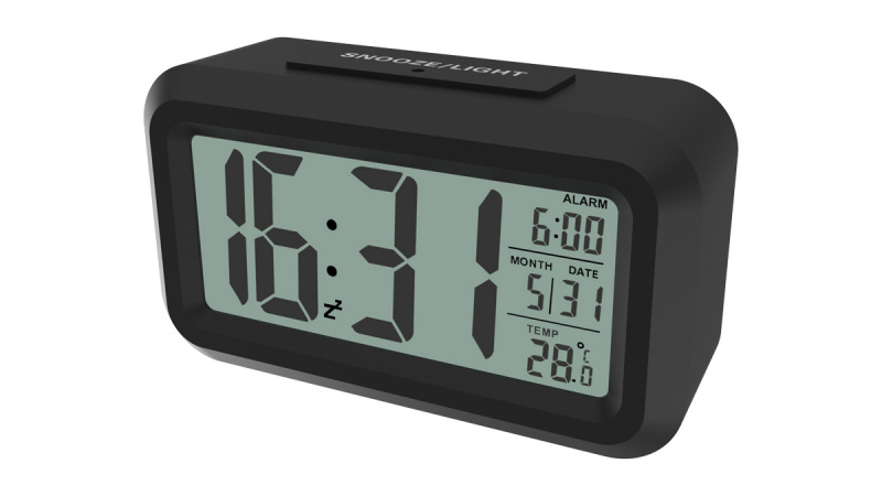 Настольные электронные часы - будильник с термометром RITMIX CAT-100 BLACK/черный, крупные арабские цифры #1