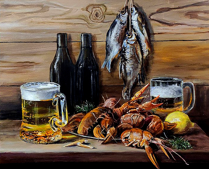 Картина по номерам на холсте 40х50 40 x 50 на подрамнике "Набор пива и закусок" DVEKARTINKI  #1
