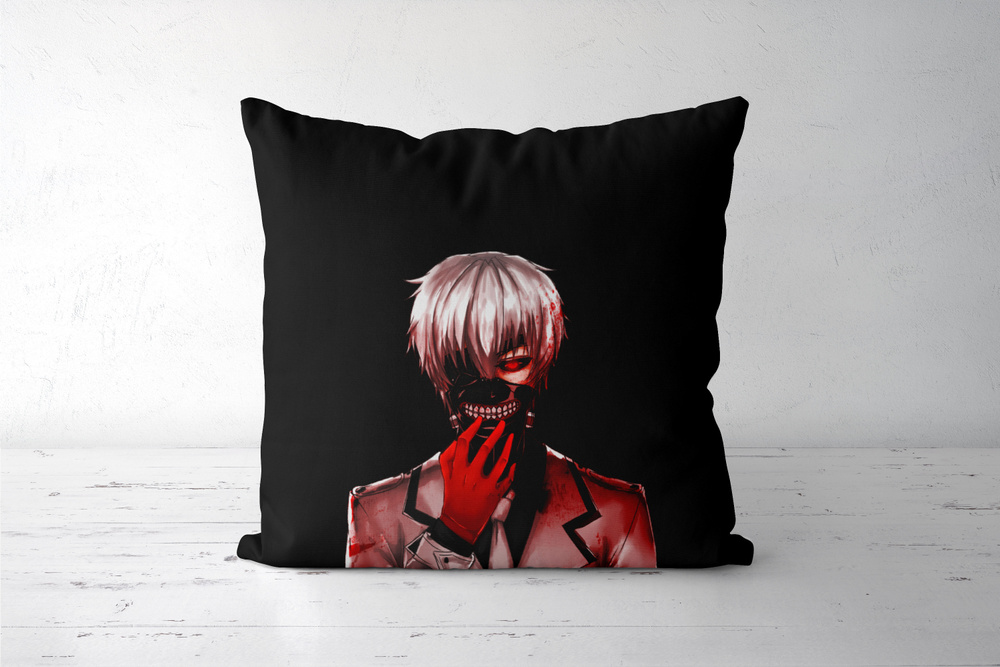 Подушка декоративная 45х45см / Аниме / Токийский Гуль / Ken Kaneki в крови  #1