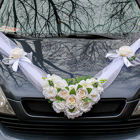 Лента на свадебный автомобиль для жениха и невесты в виде сердца "Романс любви" (белый)  #1