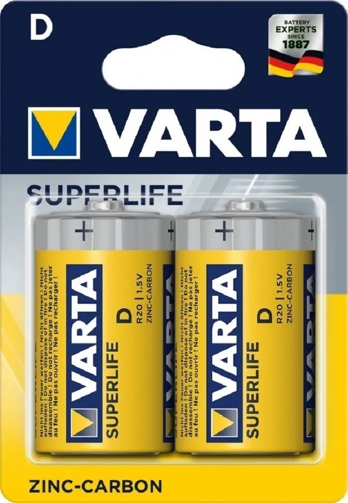 Батарейка Varta D R20 SUPERLIFE солевая, 2 шт #1