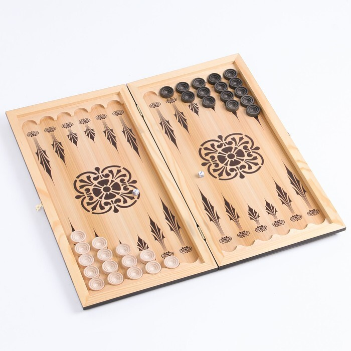 Настольная игра Нарды "Голова тигра", деревянная доска 50 x 50 см, с полем для игры в шашки  #1