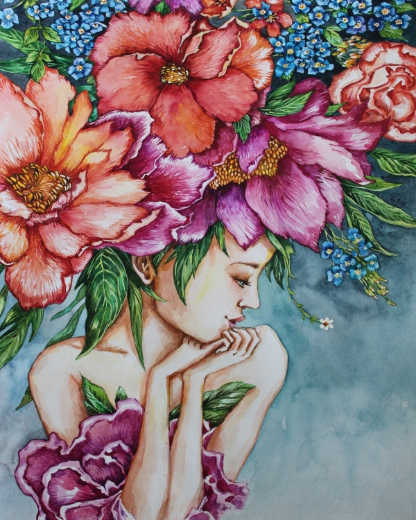 Картина по номерам на холсте 40х50 40 x 50 на подрамнике "Девушка с огромными цветами" DVEKARTINKI  #1