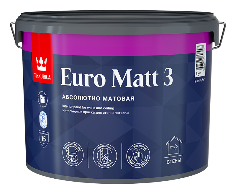 Краска Tikkurila интерьерная EURO MATT 3 A гл/мат 9л #1