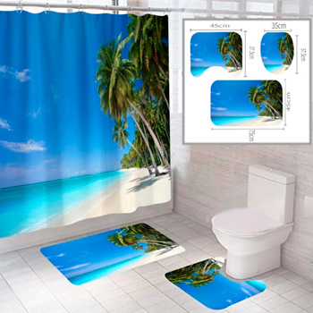 Комплект штора и 2 коврика для ванной комнаты "Пляж-3" #1