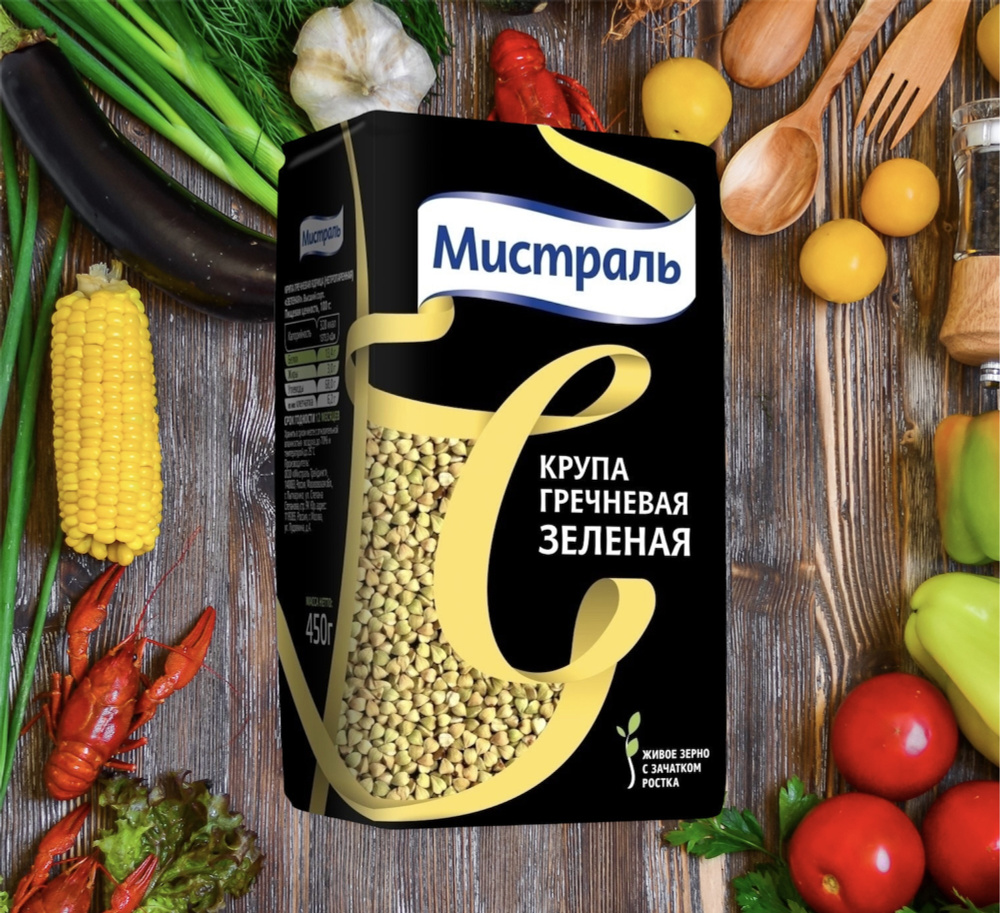 Гречневая крупа зелёная ядрица Мистраль, 1 упаковка, 450 г.  #1