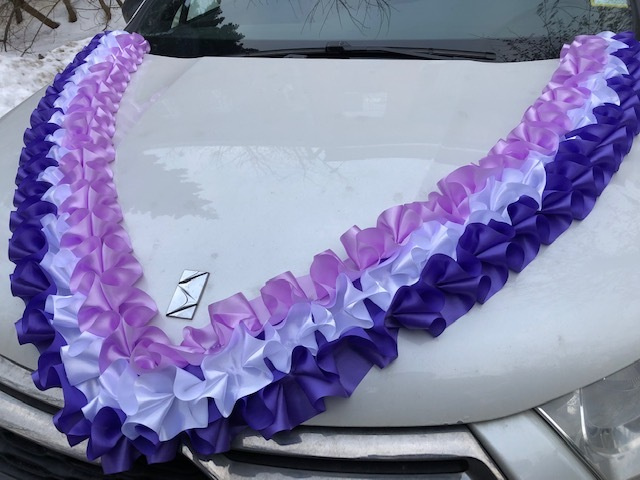 Лента для свадебного авто Трехрядная, фиолет-белый-сиреневый, атлас  #1