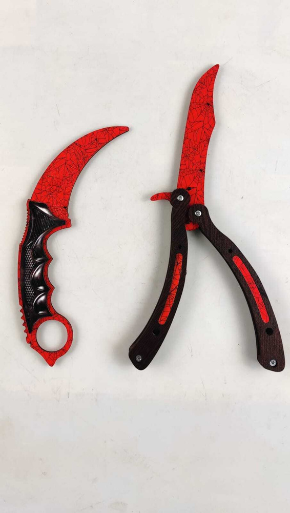 Набор деревянного игрушечного оружия нож-керамбит, нож-бабочка "Кровавая паутина"  #1