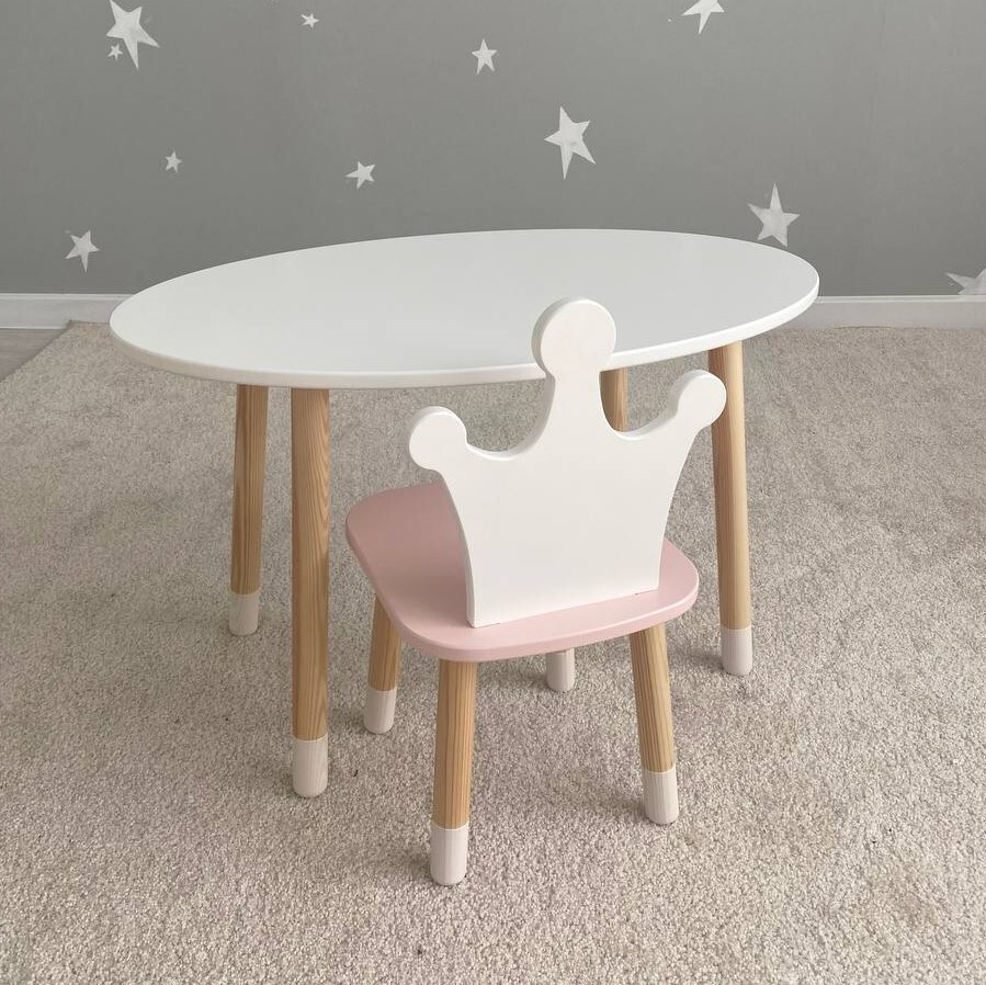 Комплект детской мебели DIMDOMkids, стол "Овал" белый + Стул "Корона" розовый  #1