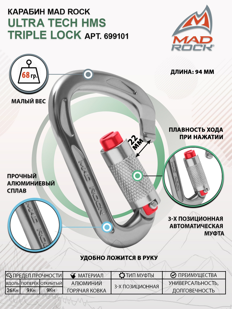 Карабин Mad Rock Ultra Tech HMS Triple Lock арт.699101 #1