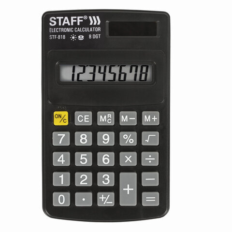 Калькулятор карманный Staff STF-818 (102х62 мм), 8 разрядов, двойное питание  #1