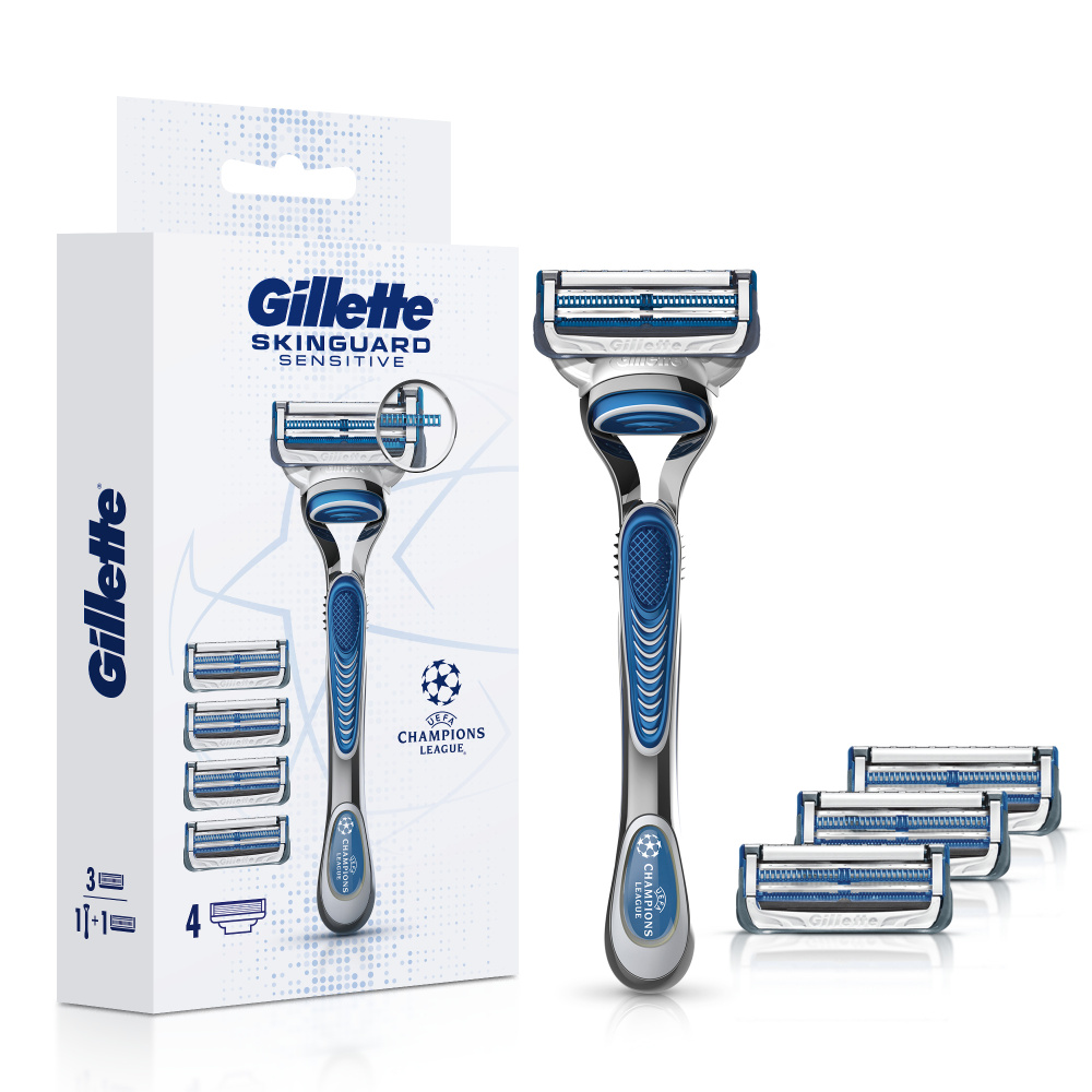 Gillette SkinGuard Мужская бритва, 4 кассеты, с 2 лезвиями, для чувствительной кожи, с триммером  #1