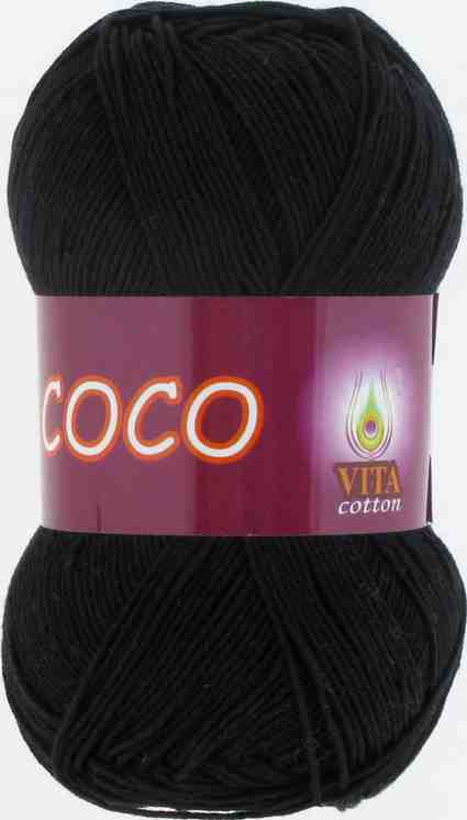 Пряжа Коко Вита Коттон (Coco Vita Cotton), цвет: 3852 Черный, 1 моток 50 гр., состав: 100% мерсеризованный #1