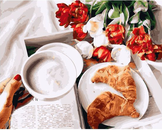 Картина по номерам ВанГогВоМне 40х50 на подрамнике Завтрак с круассанами  #1