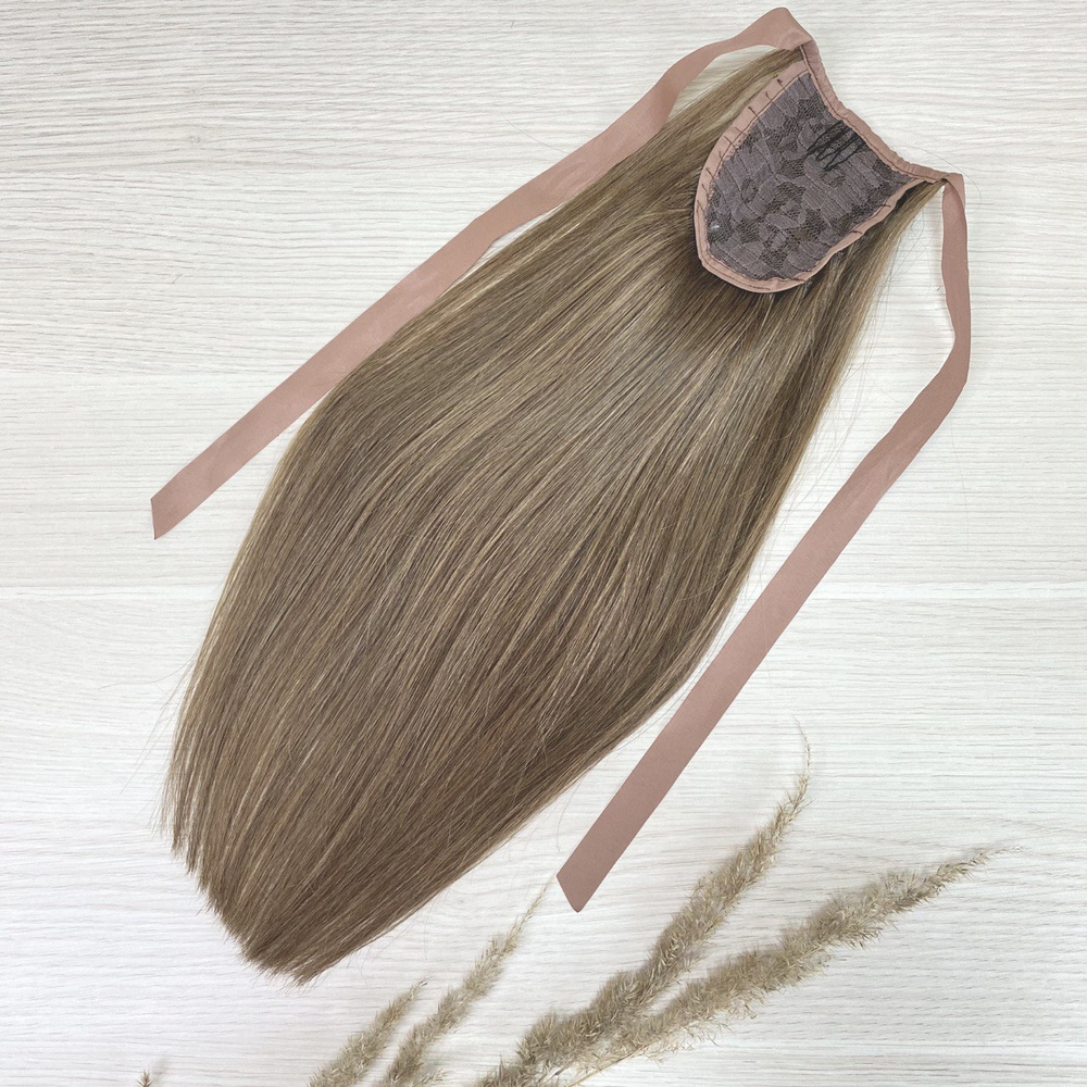 Накладной хвост для волос натуральный 40см - пепельно-русый #10  #1