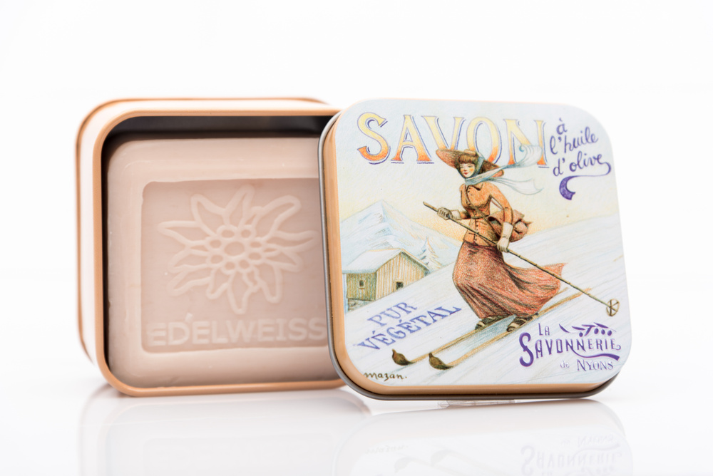 La Savonnerie de Nyons Мыло с эдельвейсом в металлической коробке Лыжница 100 гр.  #1