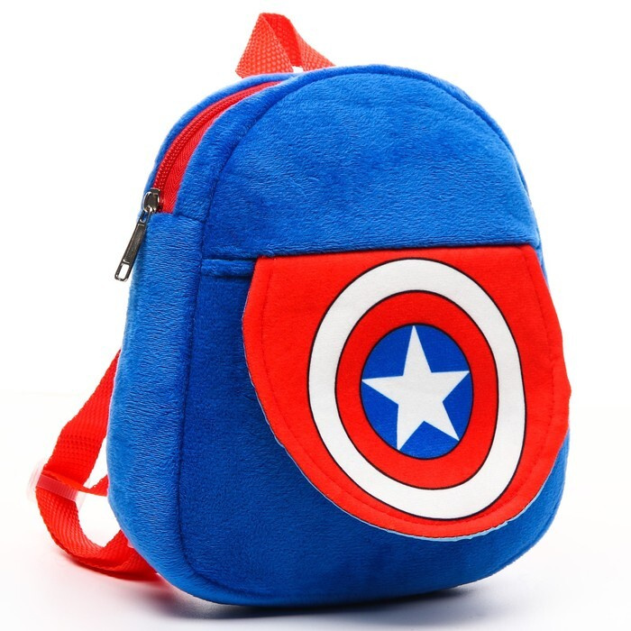 Рюкзак плюшевый на молнии, с карманом, 19 х 22 см "Капитан Америка", Мстители  #1