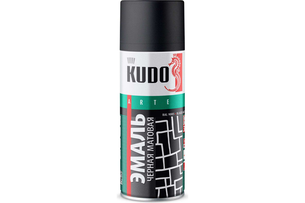 KUDO Аэрозольная краска Гладкая, Алкидная, Матовое покрытие, 0,52 л, черный матовый  #1