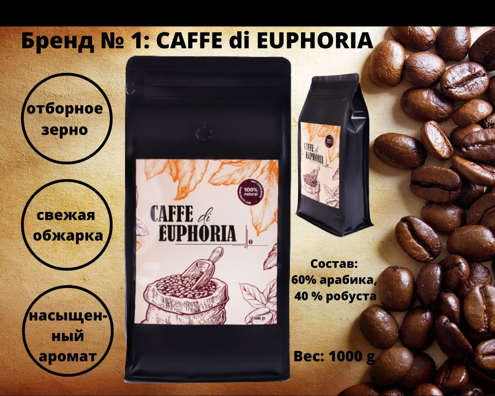 CAFFE di EUPHORIA кофе в зернах эспрессо 1 кг 60% арабика 40%, робуста  #1