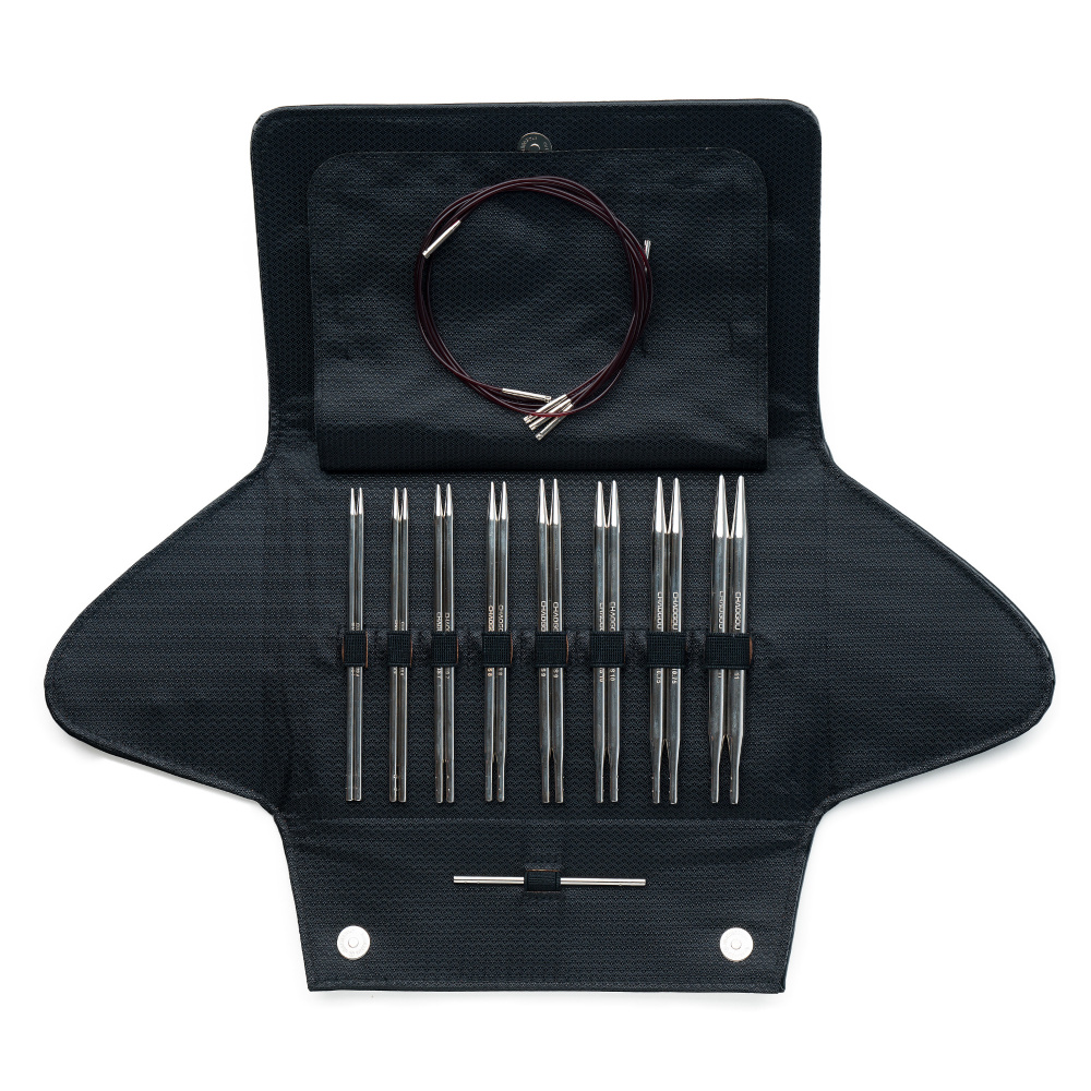 Набор круговых металлических спиц со сменными лесками CHAOGOU / Спицы 3.5-8 мм в органайзере для вязания; #1