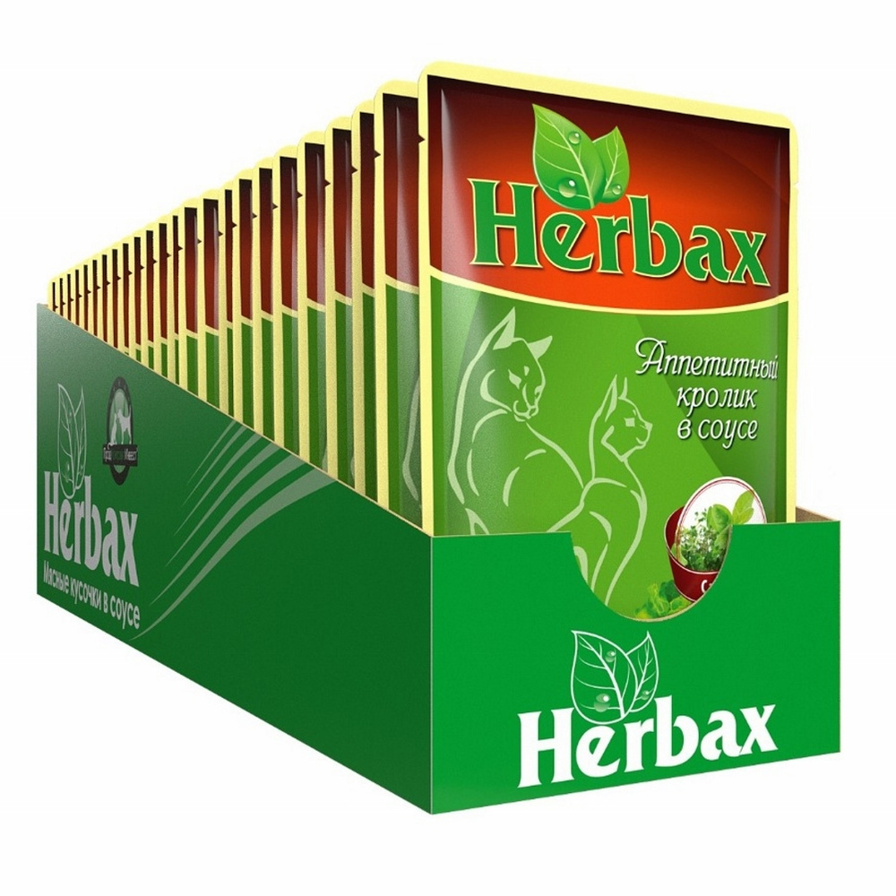 Корм для кошек влажный HERBAX полнорационный, Аппетитный кролик в соусе с травами 100 г 24 шт  #1