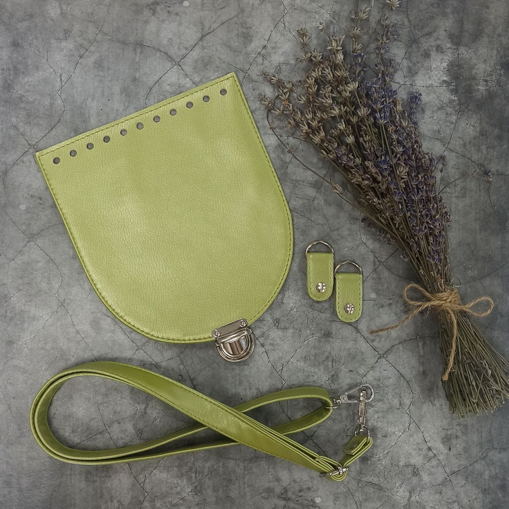 Кожаная фурнитура для вязания сумки Орео, 100% экокожа, цвет оливковый блеск  #1