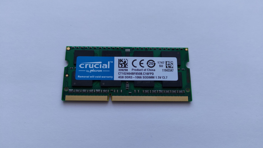 Barrette RAM Crucial 4 Go DDR3 1066 MHz PC3-8500 SODIMM - Pour Ordinateur Portable, Neuve Testée