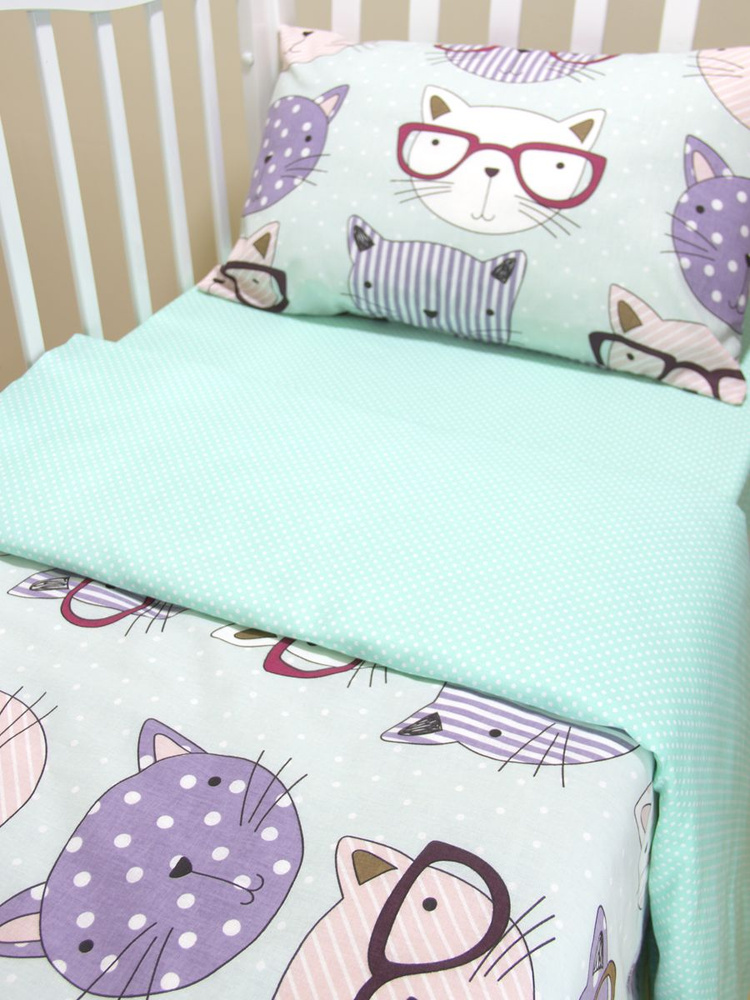 Комплект постельного белья в кроватку 3 предмета EvaKids LITTLE BABY (Стиляги бирюза, бязь/поплин)  #1