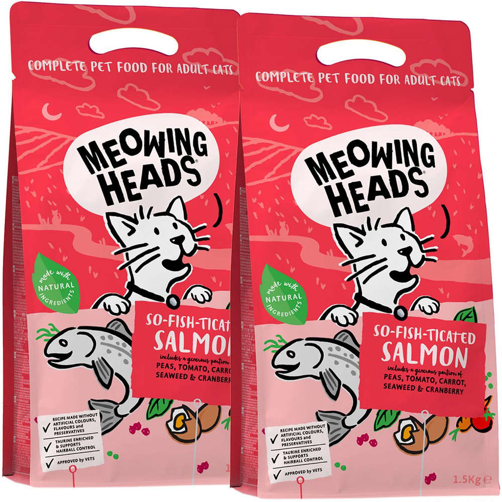 Сухой корм MEOWING HEADS Фиш-гурман для взрослых кошек с лососем, курицей и рисом (1,5 + 1,5 кг)  #1