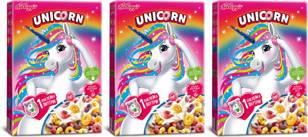 Сухой завтрак Kelloggs Unicorn Радужные колечки с фруктовым вкусом, комплект: 3 упаковки по 195 г  #1