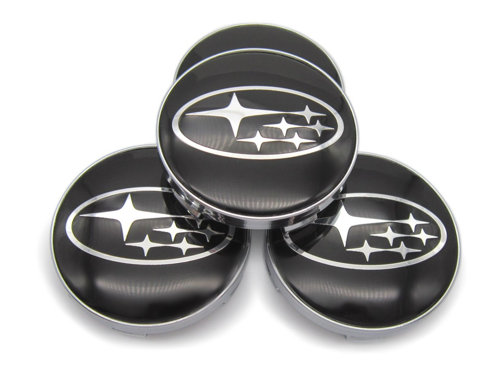 Колпачки заглушки на литые диски Субару черные 60/56 мм, комплект 4 шт.  #1