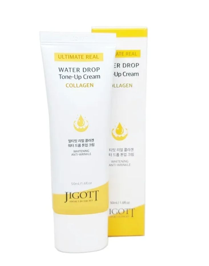 Jigott collagen Крем для лица антивозрастной с коллагеном ultimate real collagen water drop tone up cream, #1