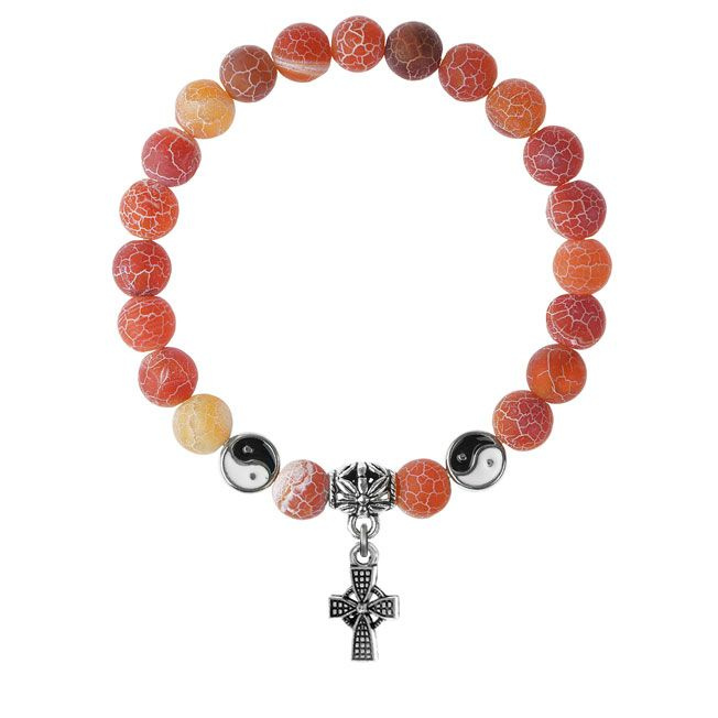 Защитный браслет с подвеской Крест (мудрость, гармония, процветание), Африканский агат (красный), натуральный #1