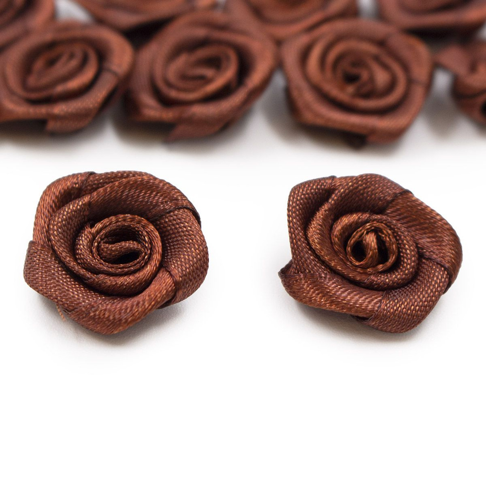 Цветы пришивные атласные Айрис, Роза 1,9 см, цветочки для рукоделия, скрапбукинга, 10 шт/упак, коричневый #1