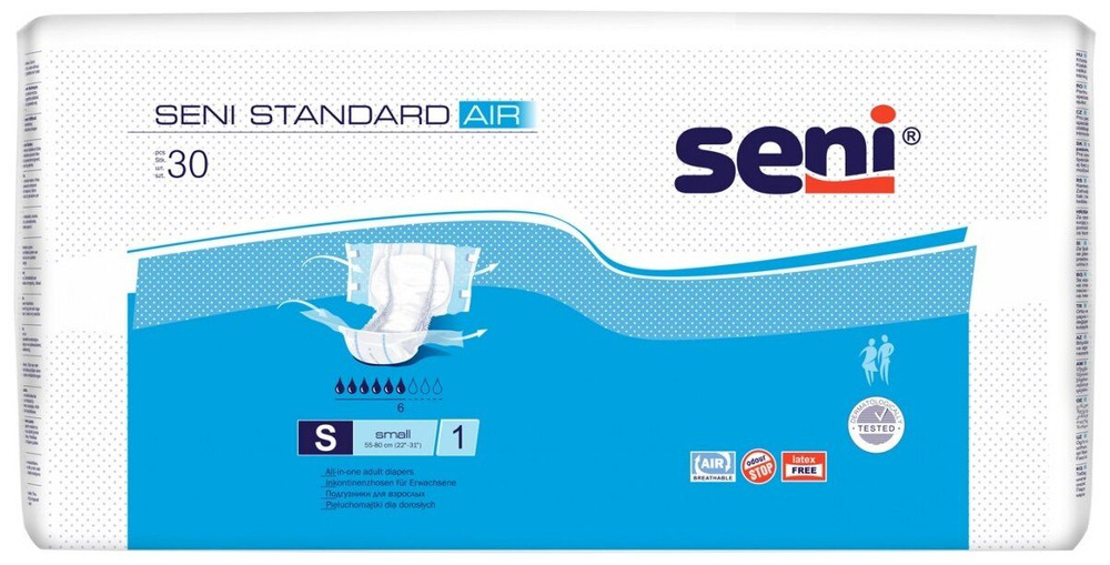 Подгузники для взрослых Seni Standart Air S (1), обхват 55-80 см, 6 капель, 30 шт.  #1