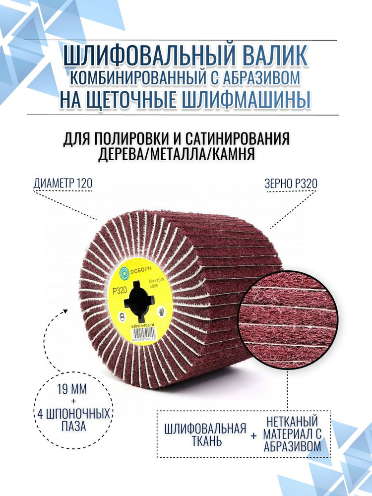 ОСБОРН Валик шлифовальный комбинированный с абразивом P320 Fine на щеточные шлифмашины (код 6-069)  #1